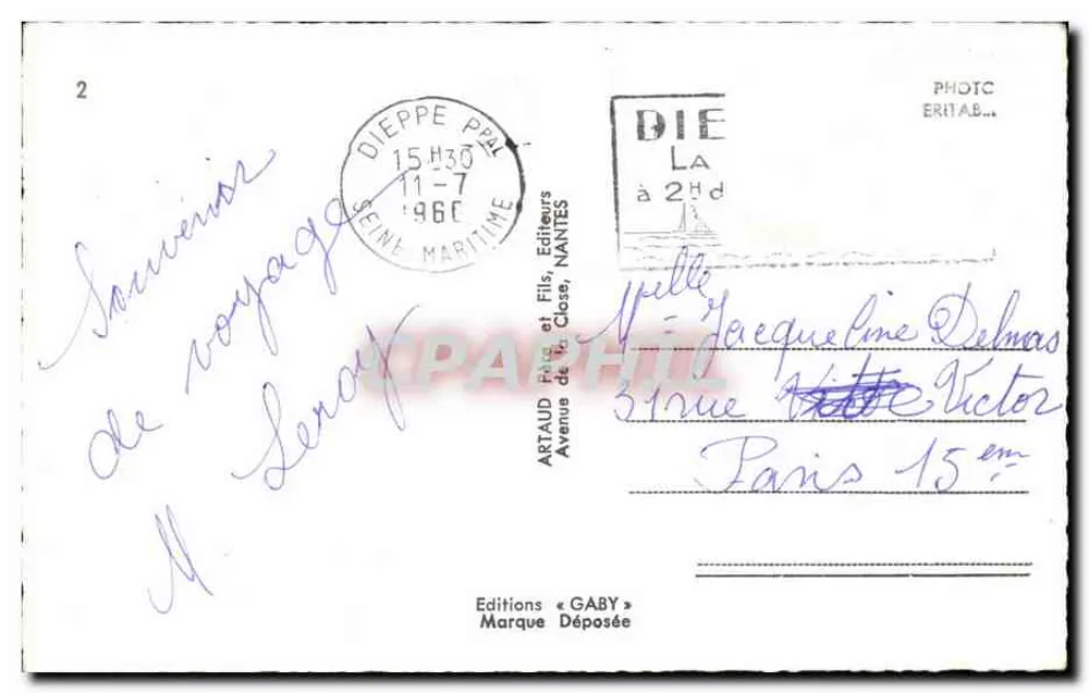 Dieppe — Lembrete de Dieppe — Edições Gaby, Nantes - Verso