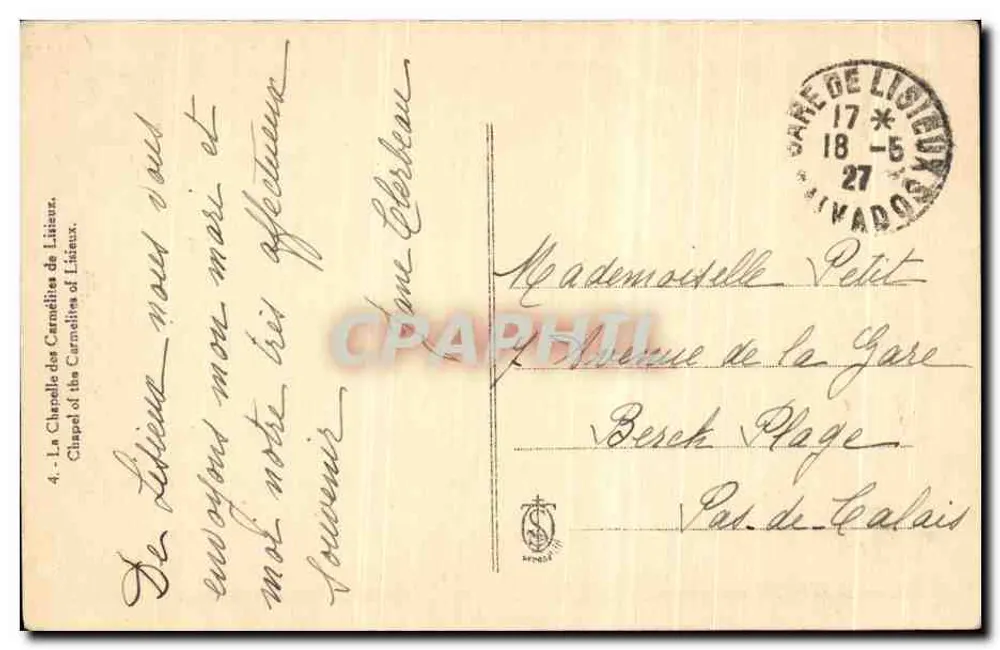 Innenansicht der Carmelitenkapelle in Lisieux — unbekannter Verlag, Nr. 4 - Rückseite