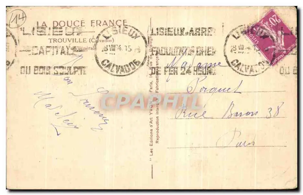 Vista de Lisieux — Cruz de caminho na estrada — Éditions d'Art Yvonne Peris - Verso