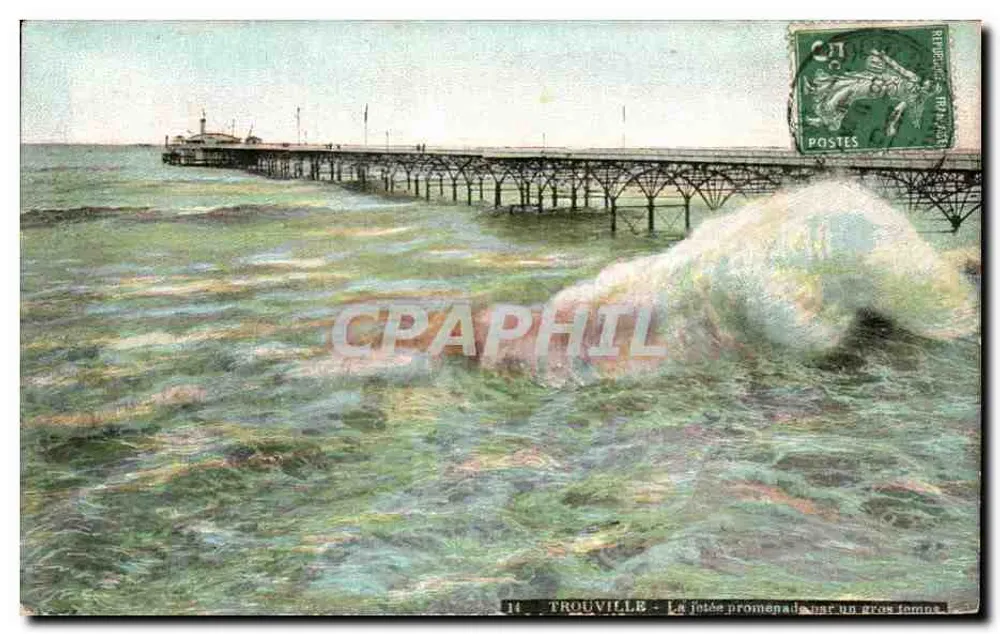 Trouville - Die Promenadenmole bei stürmischem Wetter — unbekannter Verlag, Nr. 14 - Vorderseite