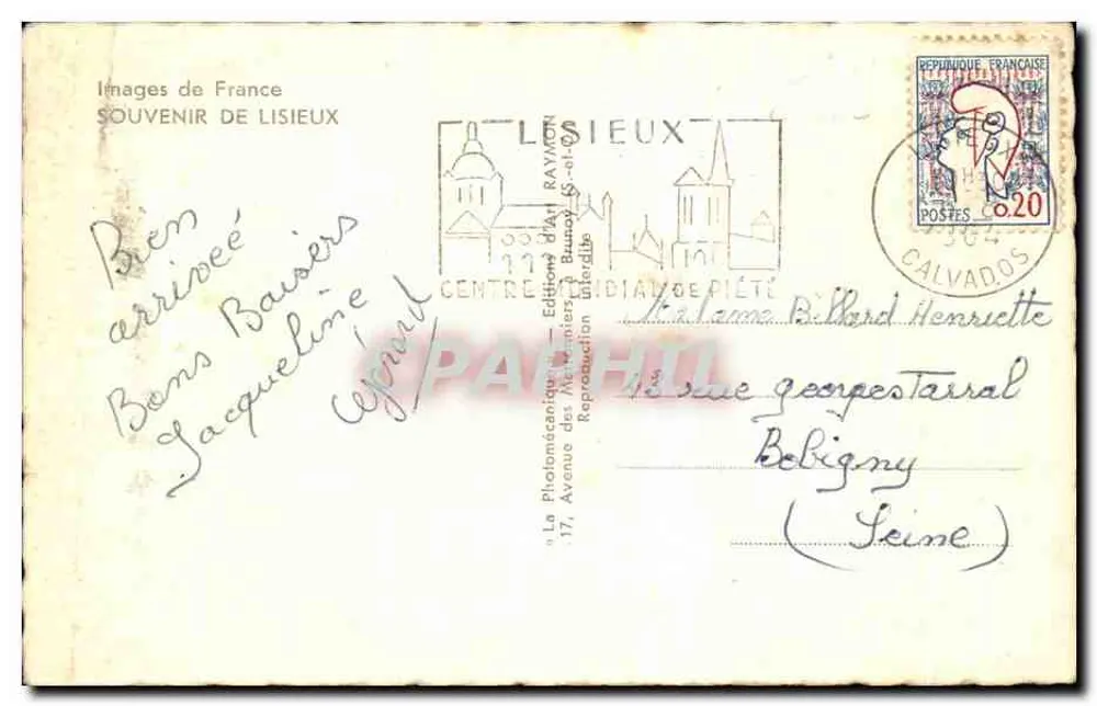 Peregrinação de Lisieux — Lembrete da peregrinação — Edições de Lisieux - Verso