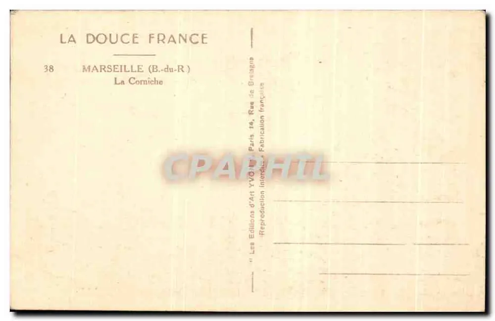 A Corniche — Marselha (B.-du-R) — Les Éditions d'Art VVG, Paris - Verso