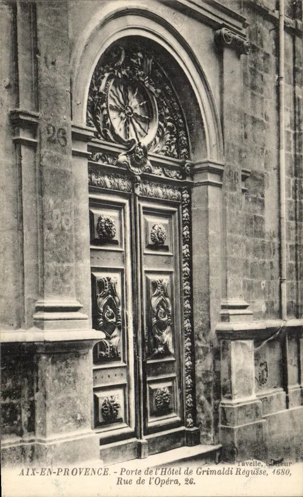 Aix-en-Provence — Porte de l'Hôtel de Grimaldi Réguisse, Rue de l'Opéra, 26 — Tavelle, G. Lévy, 1680 - Vorderseite