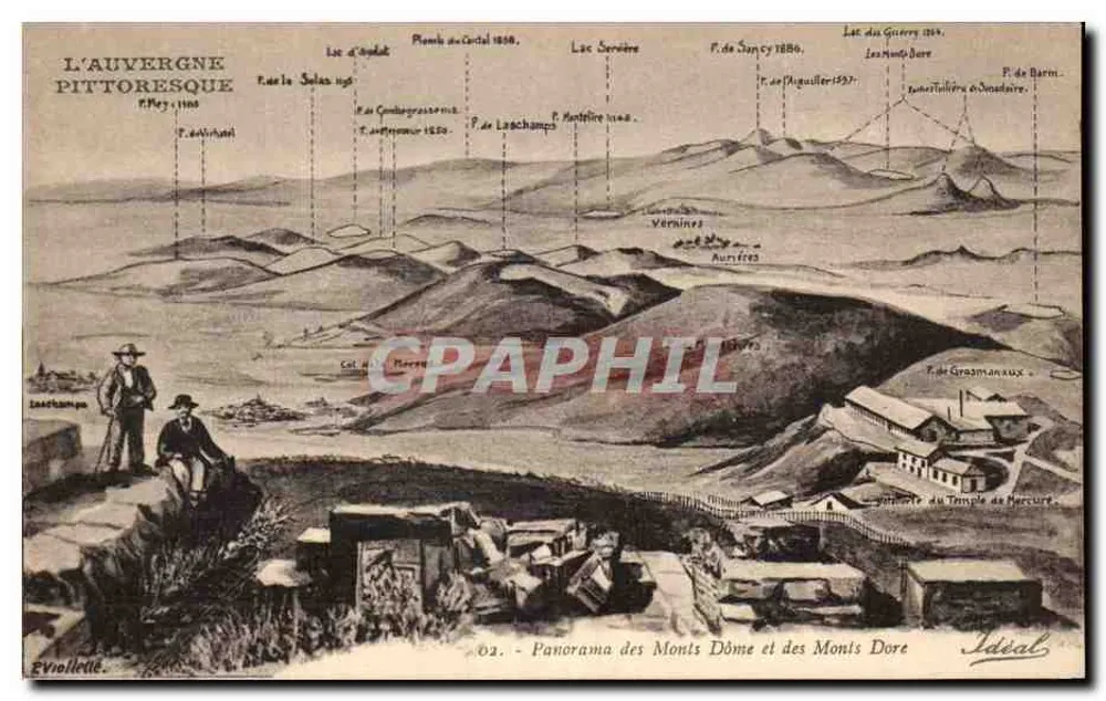 Panorama der Monts Dôme und Monts Dore — pittoreske Auvergne — Verlag Ideal - Vorderseite