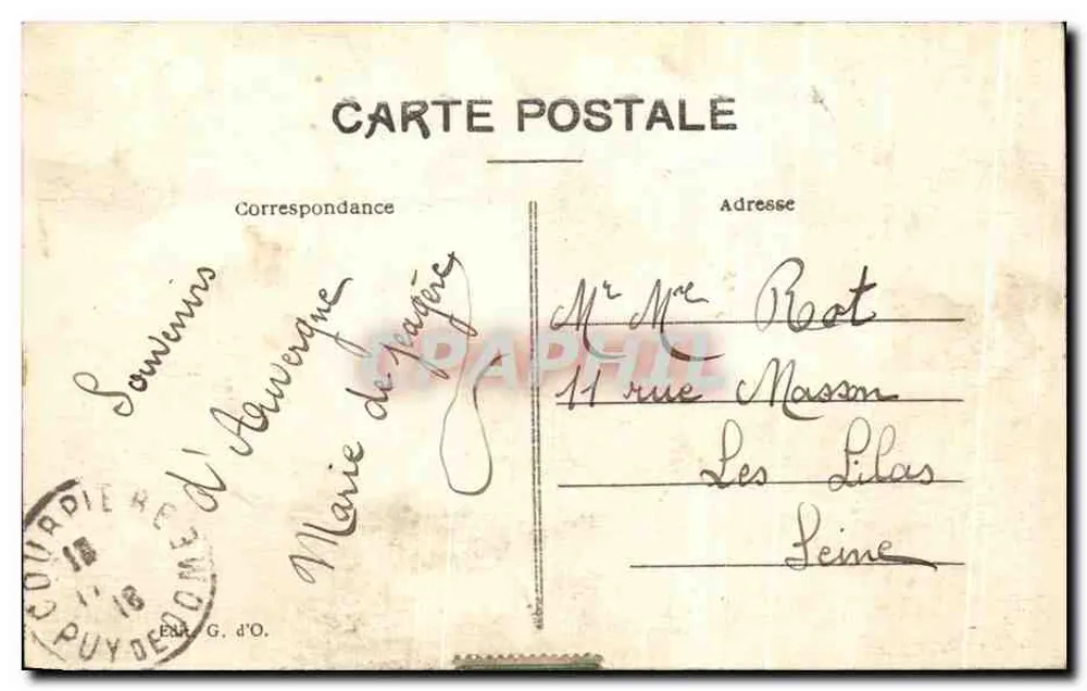 Courpière — Der See von Saint-Flour — Verleger G. d'O. Nr. 301 - Rückseite