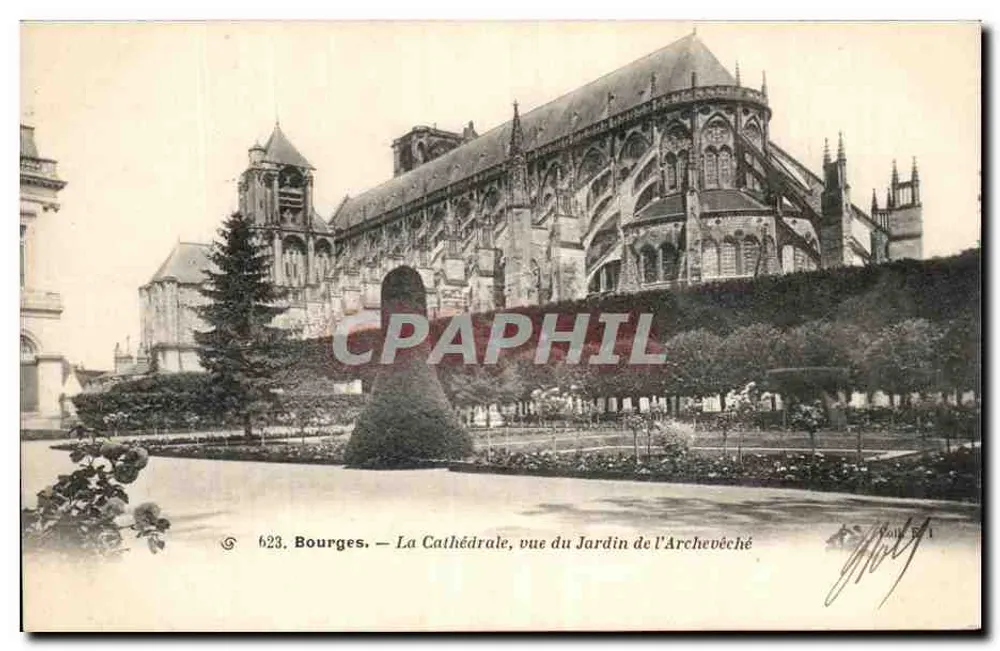 Bourges — Die Kathedrale, Ansicht vom Garten des Erzbischofs — unbekannter Verlag, n° 623 - Vorderseite