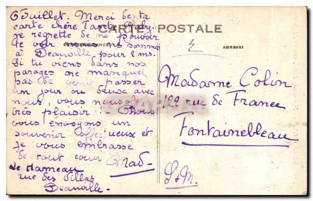 Deauville — Hotel Normandy, rue de l'Écluse — G. F., Le Havre - Verso