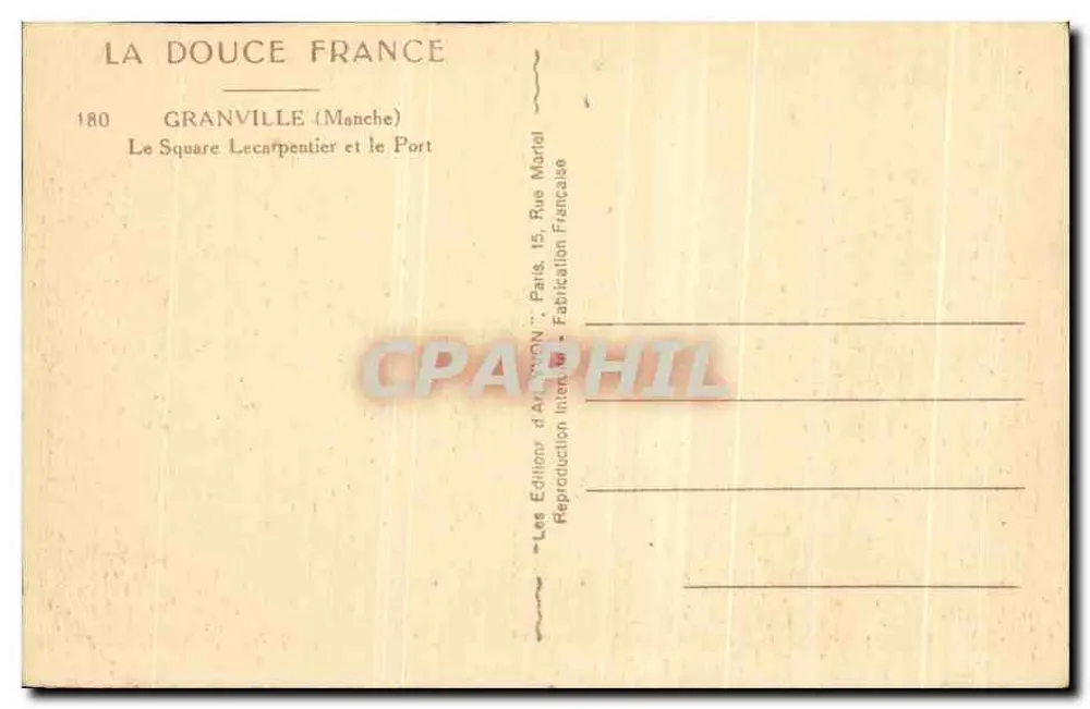 Granville — Platz Le Carpentier und der Hafen — La Douce France, n°180 - Rückseite