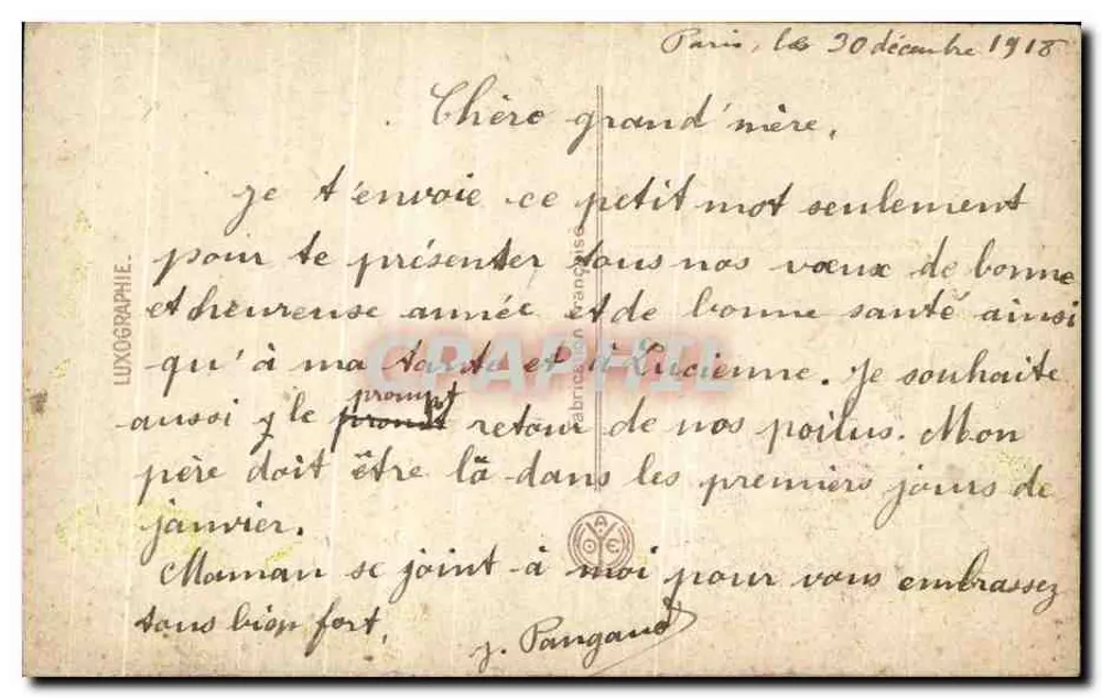 Flusslandschaft mit Haus — Blumendekoration aus Efeu und Chrysanthemen — Verlag Luxographie, Nr. 98 - Rückseite