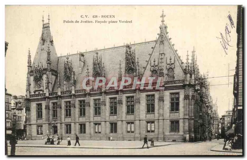 Palacio de Justicia — Fachaña plaza Verdrel — C.V. 428 - ROUEN - Anverso
