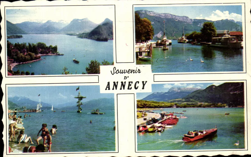 Annecy — widok jeziora i portu — Souvenir d'Annecy, Wydawnictwo G.I.I. - Awers