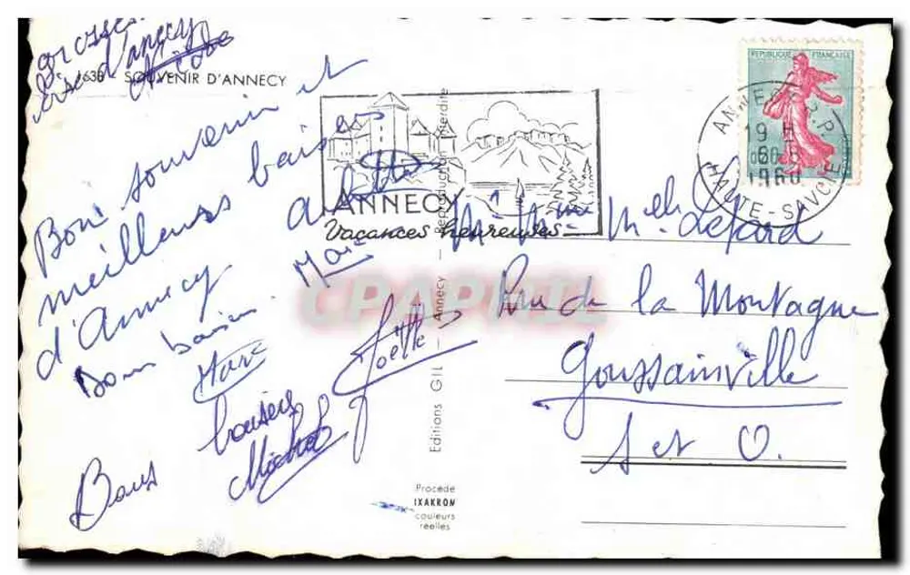 Annecy — widok jeziora i portu — Souvenir d'Annecy, Wydawnictwo G.I.I. - Rewers