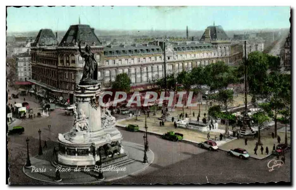 Paris - Place de la République — vue aérienne du monument central avec éditeur 'G. Goupil' et n° de série 5074 - Frente
