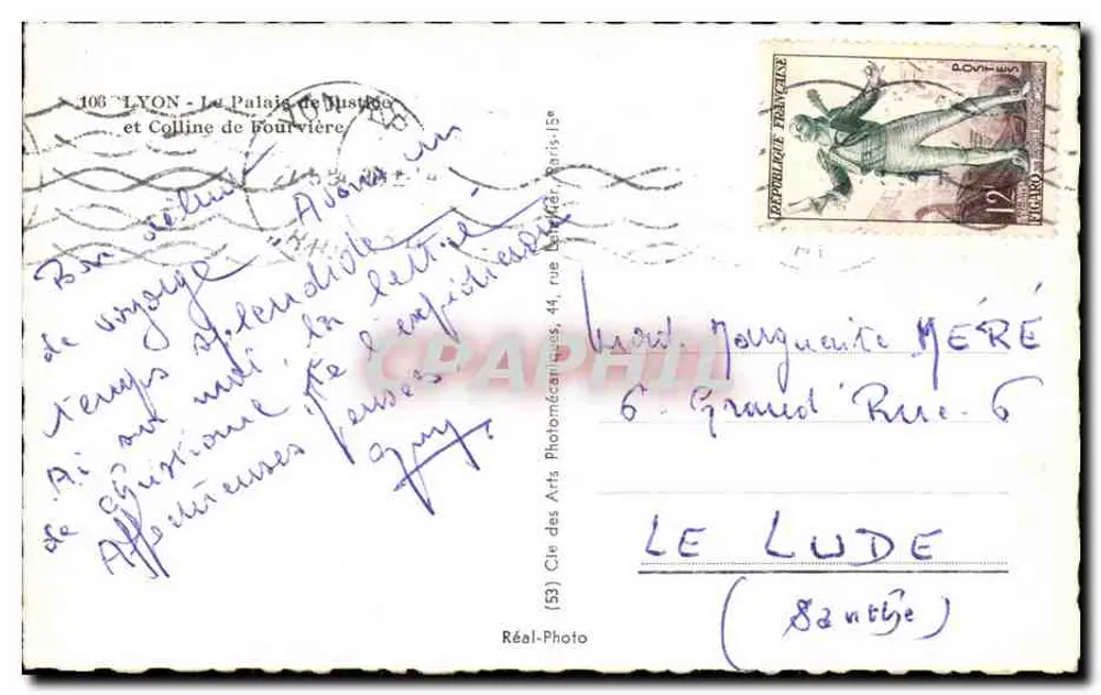 Lyon - Het Paleis van Justitie en de Berg Fourvière — uitgever Réal-Photo, n° 106 - Achterkant