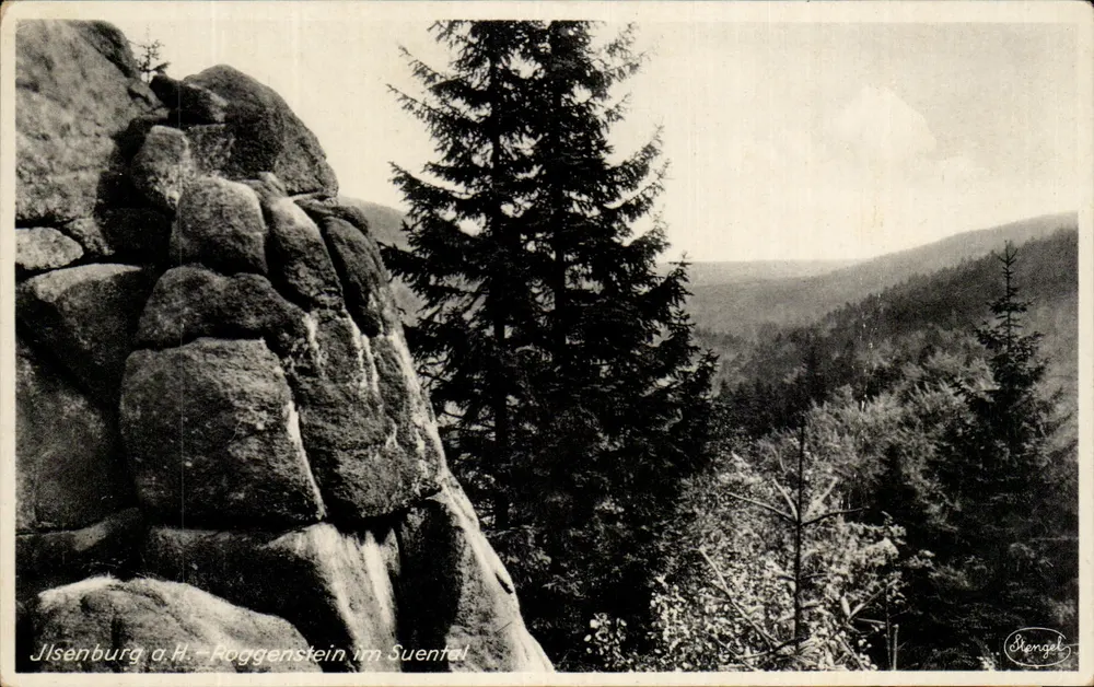 Roggenstein im Suental — vue de rochers et forêt — éditeur Stengel - Vorderseite