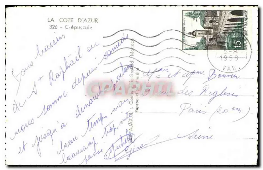 Côte d'Azur — Crépuscule au bord de la mer — éditeur : LA COTE D'AZUR, n° 326 - Verso