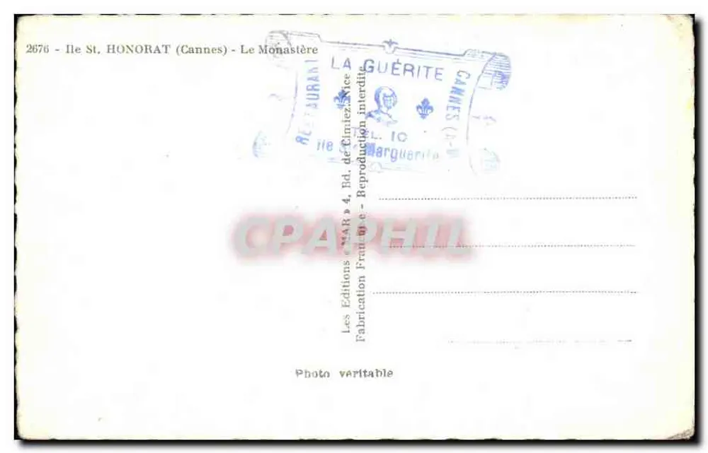 Ilha de St. Honorat — O Mosteiro — As Edições MAR (Cannes) n°2676 - Verso