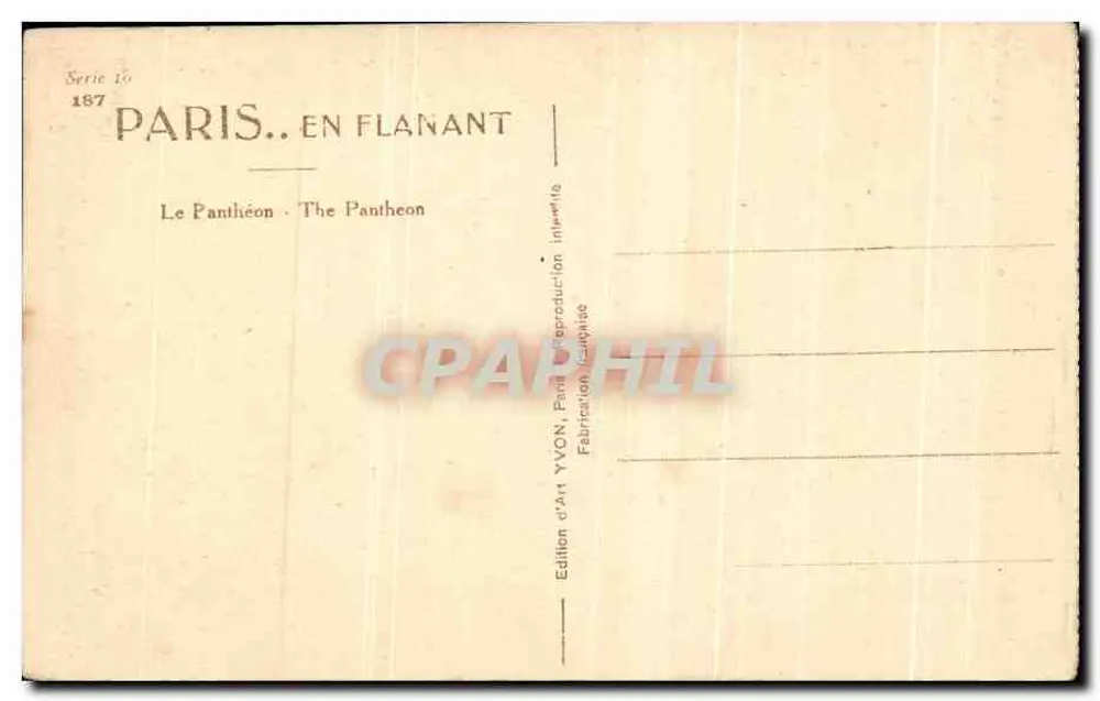 Het Panthéon — Parijs — Kunstuitgave YVON, Serie 16, n° 187 - Achterkant