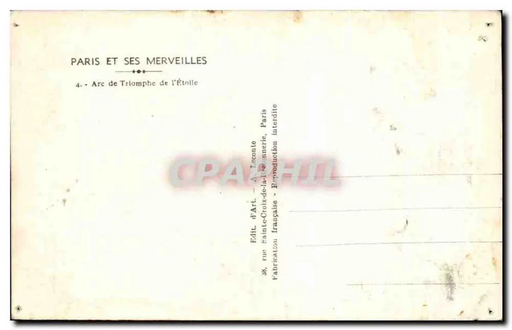 Arc de Triomphe — Paris — Verlag Guy - Rückseite