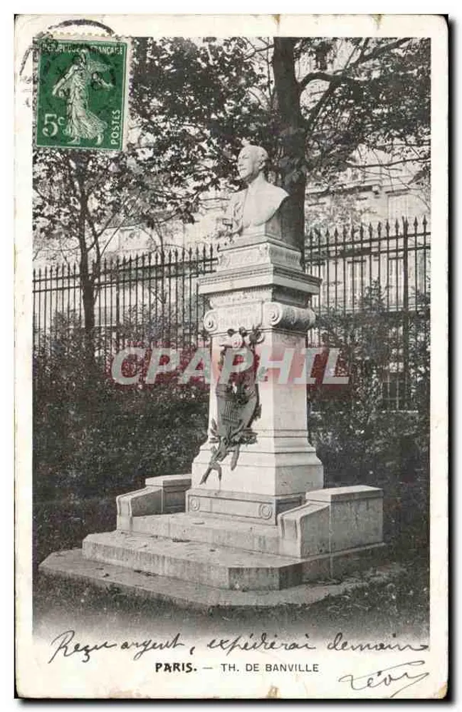 Paris — Buste de Th. de Banville sur socle — éditeur anonyme - Frente