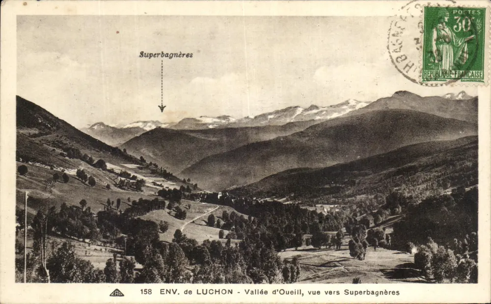ENV. de LUCHON - Vale de Oueill, vista para Superbagnères — editor A.C. n°158 - Frente