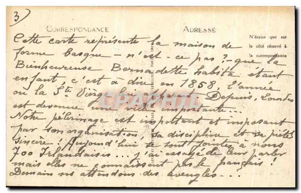 Lourdes — A Casa de Bernadette — I.L. n°249 - Verso