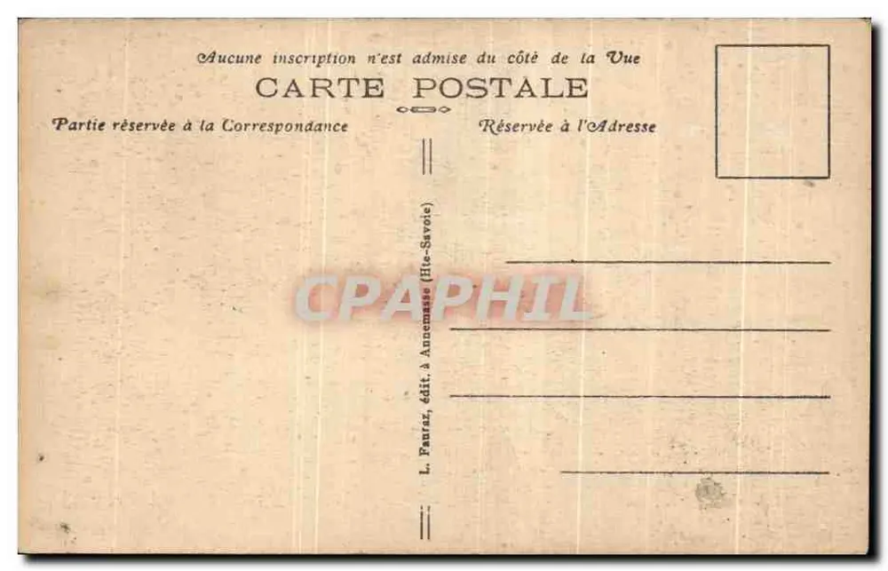 Chamonix-Mont-Blanc — vue panoramique des montagnes avec les aiguilles du Midi, du Goûter et du Mont-Blanc — éditeur L. Fauraz, n° 894 - Verso