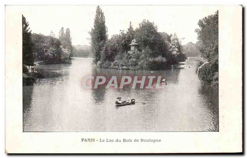 PARIS - Der See im Bois de Boulogne — Ansicht des Sees mit Boot und Bäumen - Vorderseite