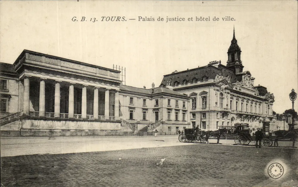 Tours — Palast der Gerechtigkeit und Rathaus — G.B. 13, Verleger Grand Bazar de Tours - Vorderseite