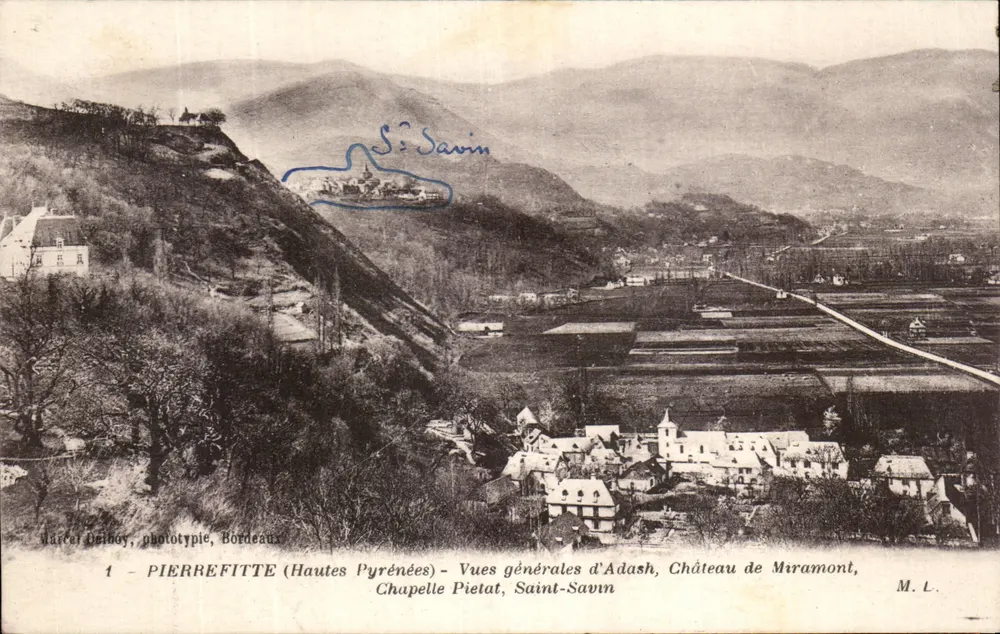 Pierrefitte (Hautes Pyrénées) — Allgemeine Ansichten von Adash, Schloss Miramont, Kapelle Pietat, Saint-Savin — Marcel Deinoy, Phototypie, Bordeaux - Vorderseite