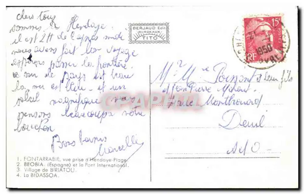 Vista da fronteira franco-espagnola — Lembrança da fronteira franco-espagnola — Berjaud, Bordeaux - Verso