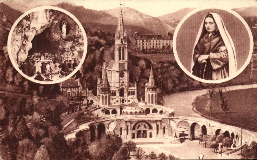 Lourdes — Basilique et grotte de Massabielle — Édition P. Plachut, Lourdes - Vorderseite