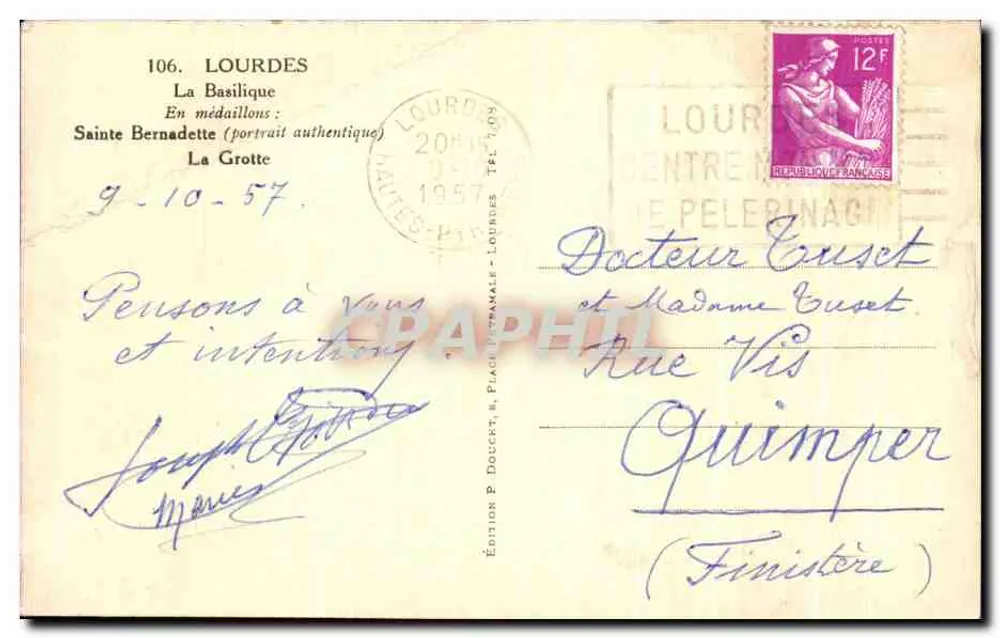 Lourdes — Basilique et grotte de Massabielle — Édition P. Plachut, Lourdes - Rückseite