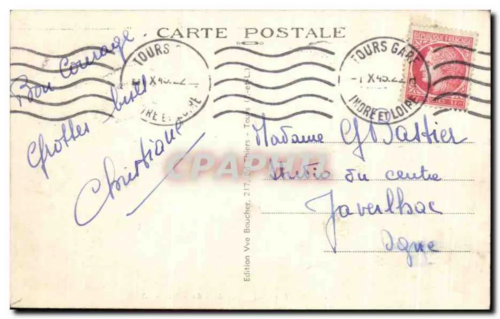 Tours (Indre-et-Loire) — O Hotel de Ville — A.B. — Edição A.B. - Verso