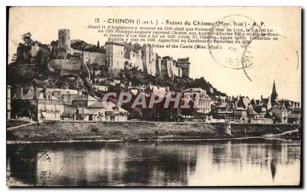 Chinon (Indre-et-Loire) — Ruínas do Castelo (Monumento Histórico) — A.P. n°12 - Frente