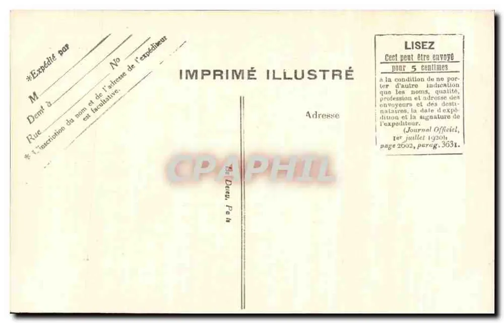 Paris — Palais de l'Élysée — Residenz des Präsidenten der Republik — Verlag Imprimé Illustré, n° 4085 - Rückseite