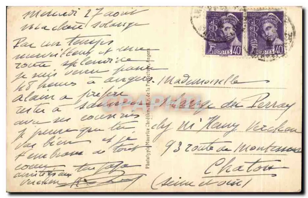Angers (M.-et-L.) — Schloss und seine blühenden Gräben — Verlag Emoéla, Nr. 20 - Rückseite