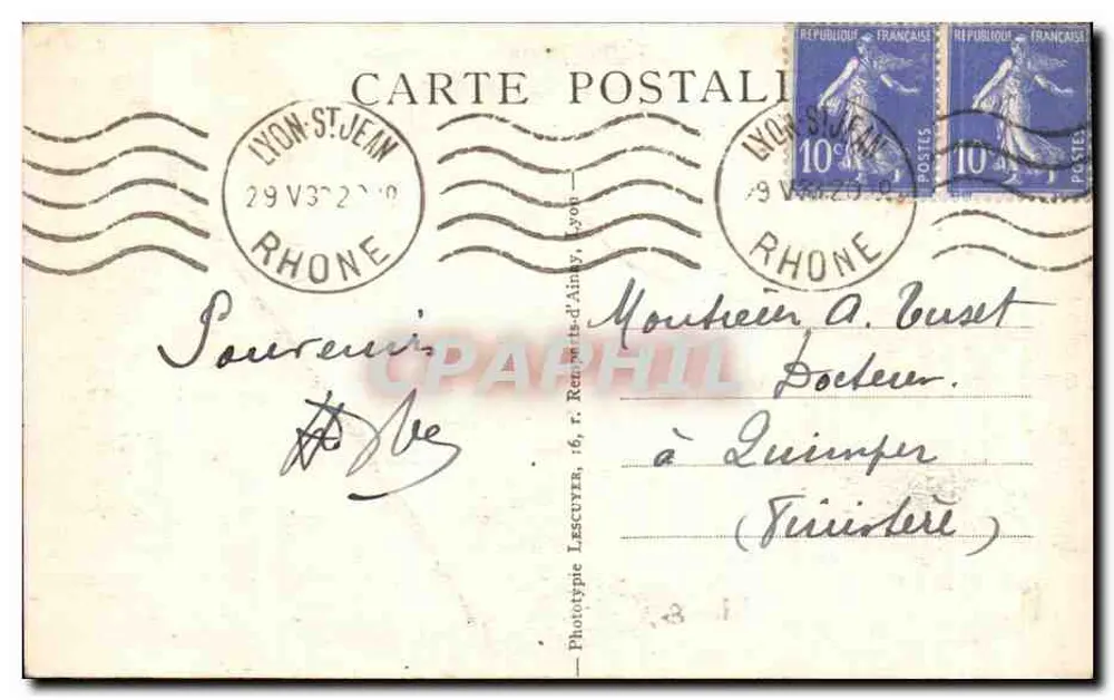 LYON — Palast der Justiz und Fourvière-Hügel — Phototypie Lescuyer - Rückseite