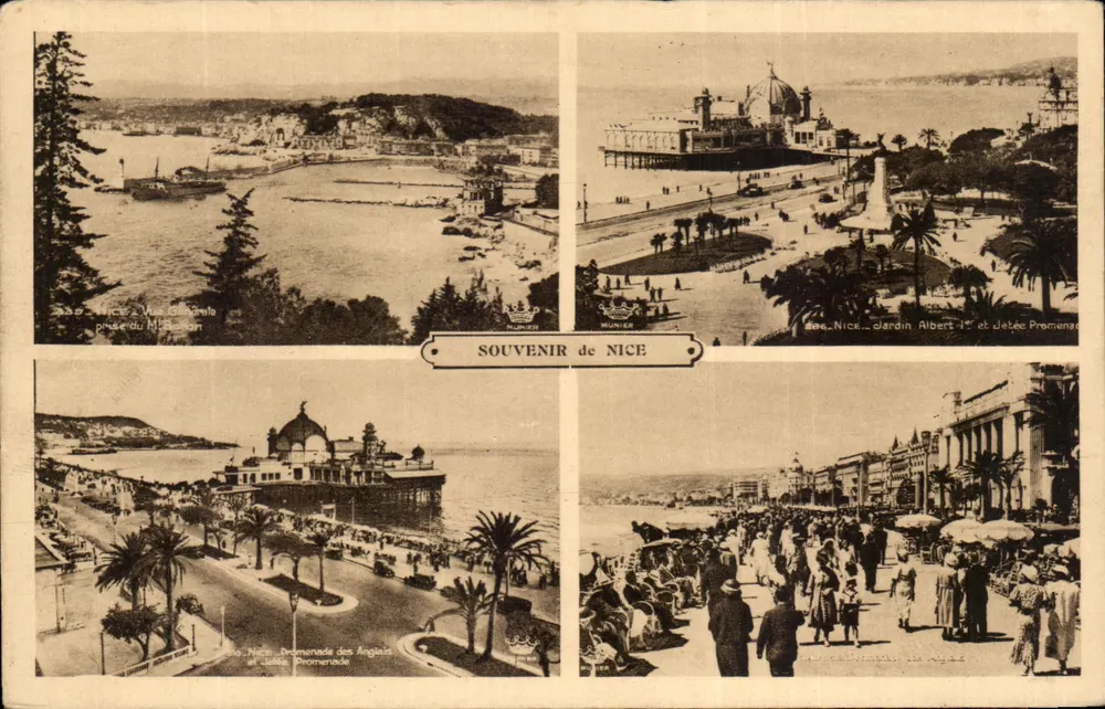 Vue Geral de Nice — Promenade dos Ingleses, Jardim Albert I e Píer — Lembrança de Nice — Edição Art Munier - Frente