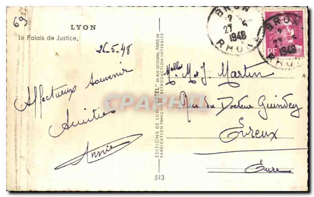 O Palácio de Justiça — Lyon — Editor Estel, n°69 - Verso