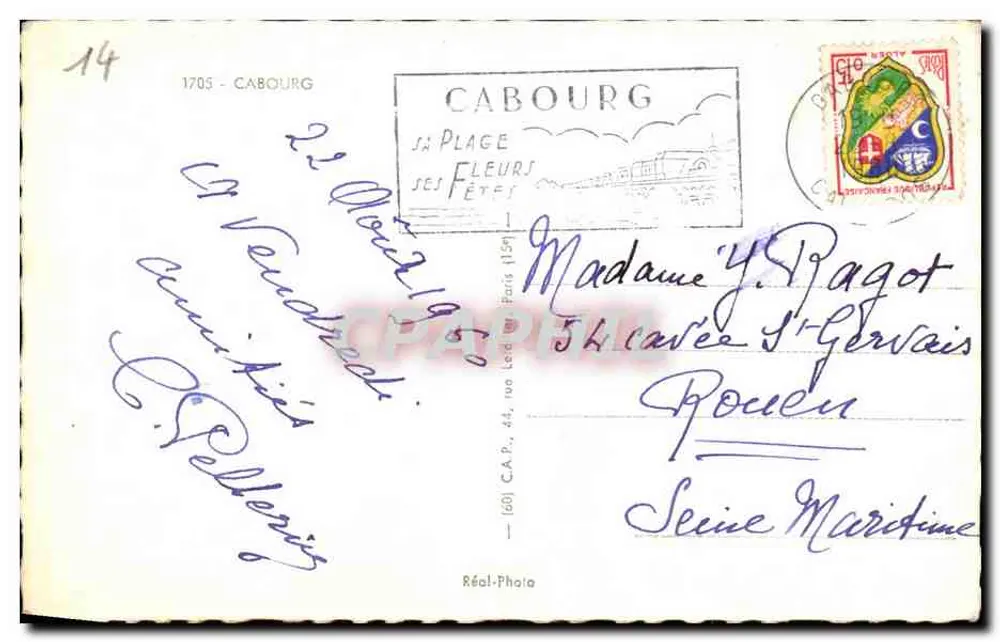 Cabourg — Lembrete de Cabourg — Arq. Bertrand, D.P.L.G. - Verso