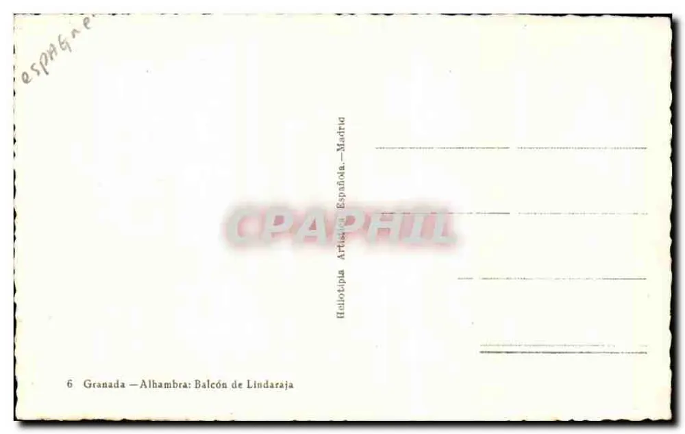 Alhambra — Balcón de Lindaraja — Verlag: Heliotípia Española, Madrid - Rückseite