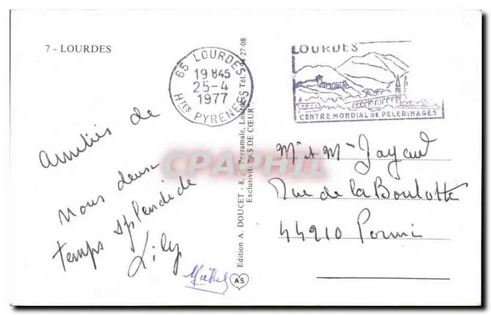 Lourdes — Lembrete de Lourdes — Edição A. Doucet & al. Peyramale - Verso