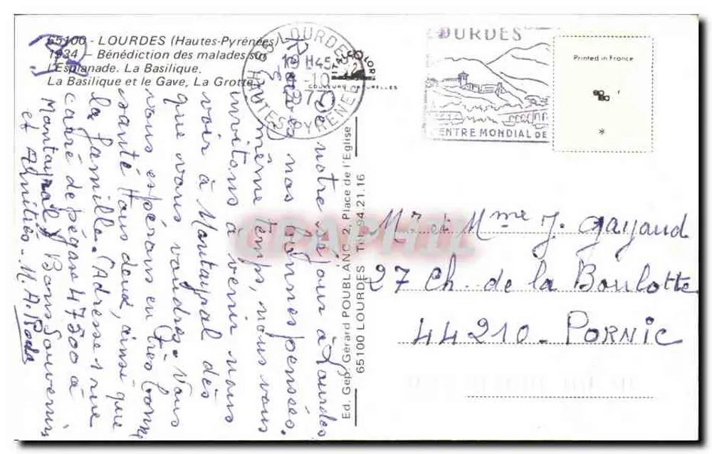 Lourdes — Lembranças de Lourdes — Ed. Gépard Poulblanc - Verso