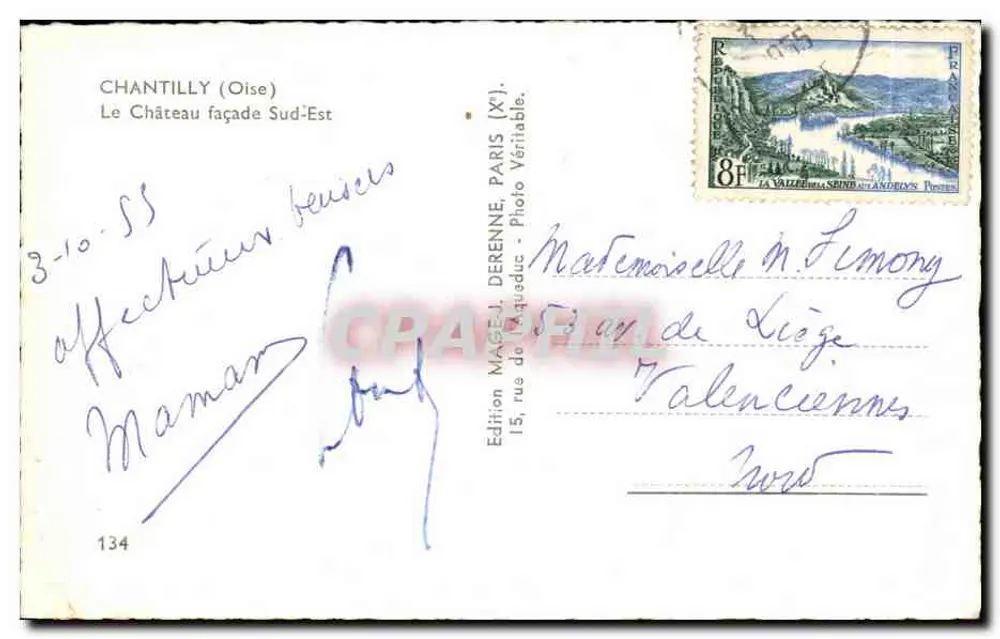 Chantilly (Oise) — O Castelo fachada Sudeste — Edição MAGE, n°134 - Verso