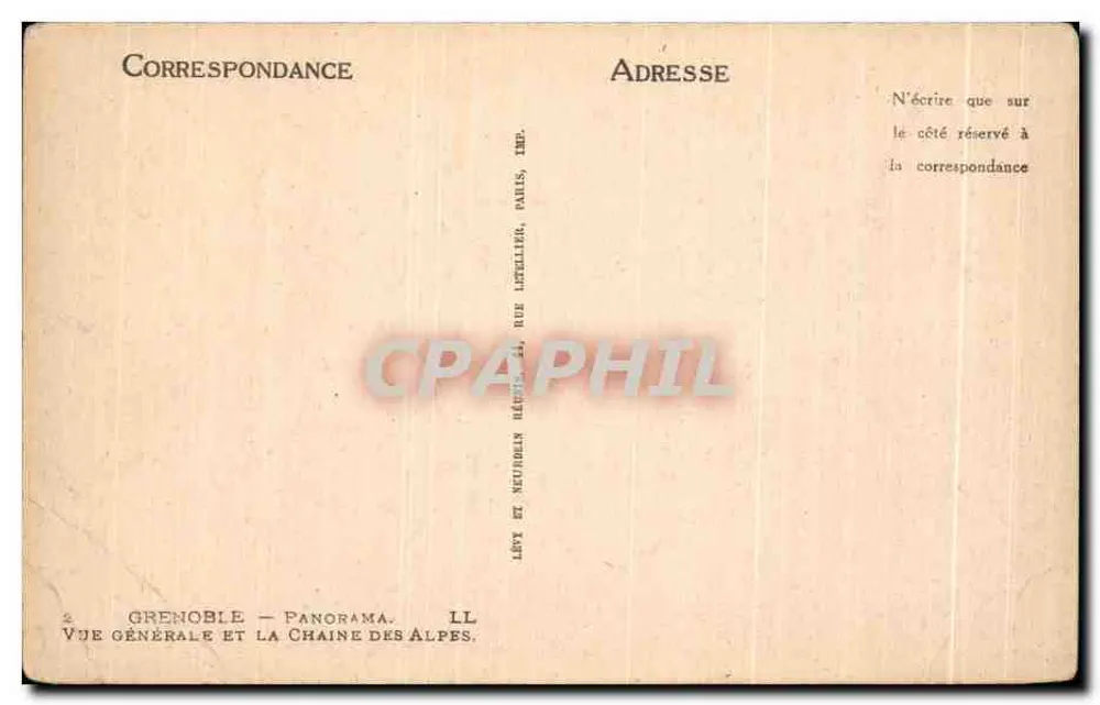 Grenoble — Panorama. Allgemeine Ansicht und die Alpenkette — Verlag Lévy, Paris - Rückseite
