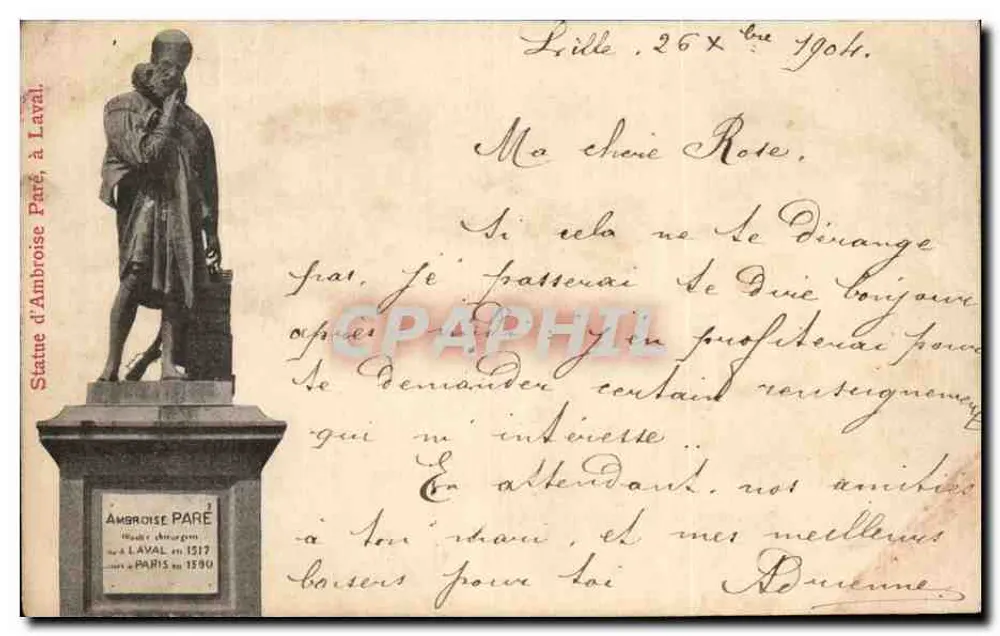 Estátua de Ambroise Paré em Lille — editor Lavall, número de série não visível - Frente