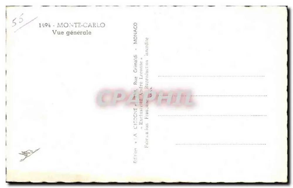Monte-Carlo — Vista geral — Edição A CIGOGNE - Verso