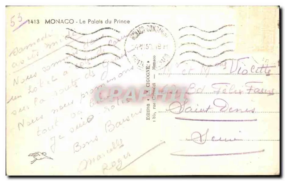 O Palácio do Príncipe — Mônaco — Edição CIGOGNE - Verso