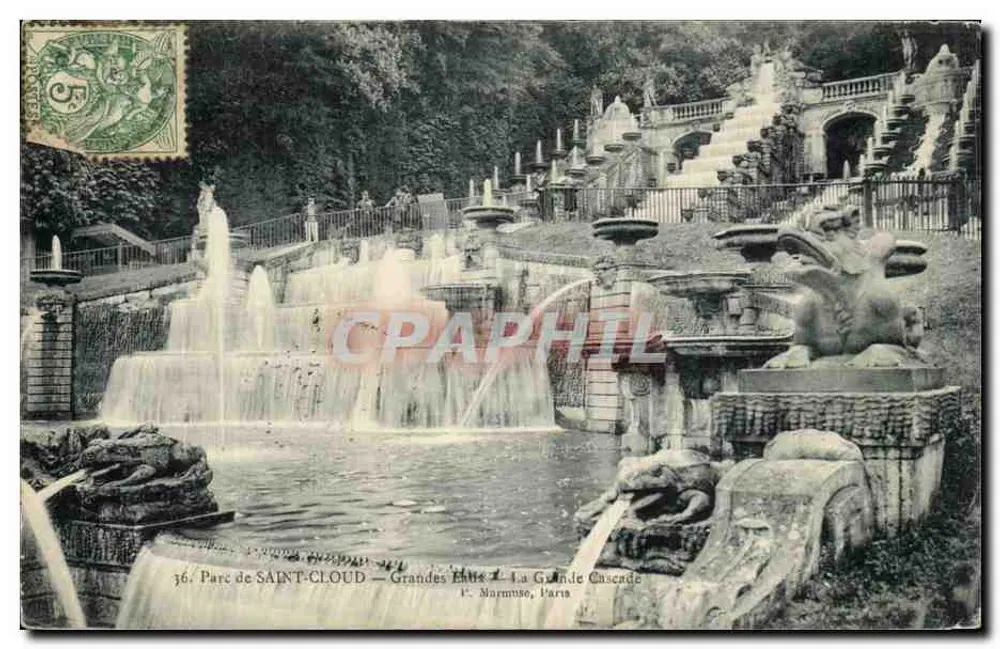 Parque de SAINT-CLLOUD — Grandes Eaux — A Grande Cascata — Editor: F. Marmuse, Paris - Frente